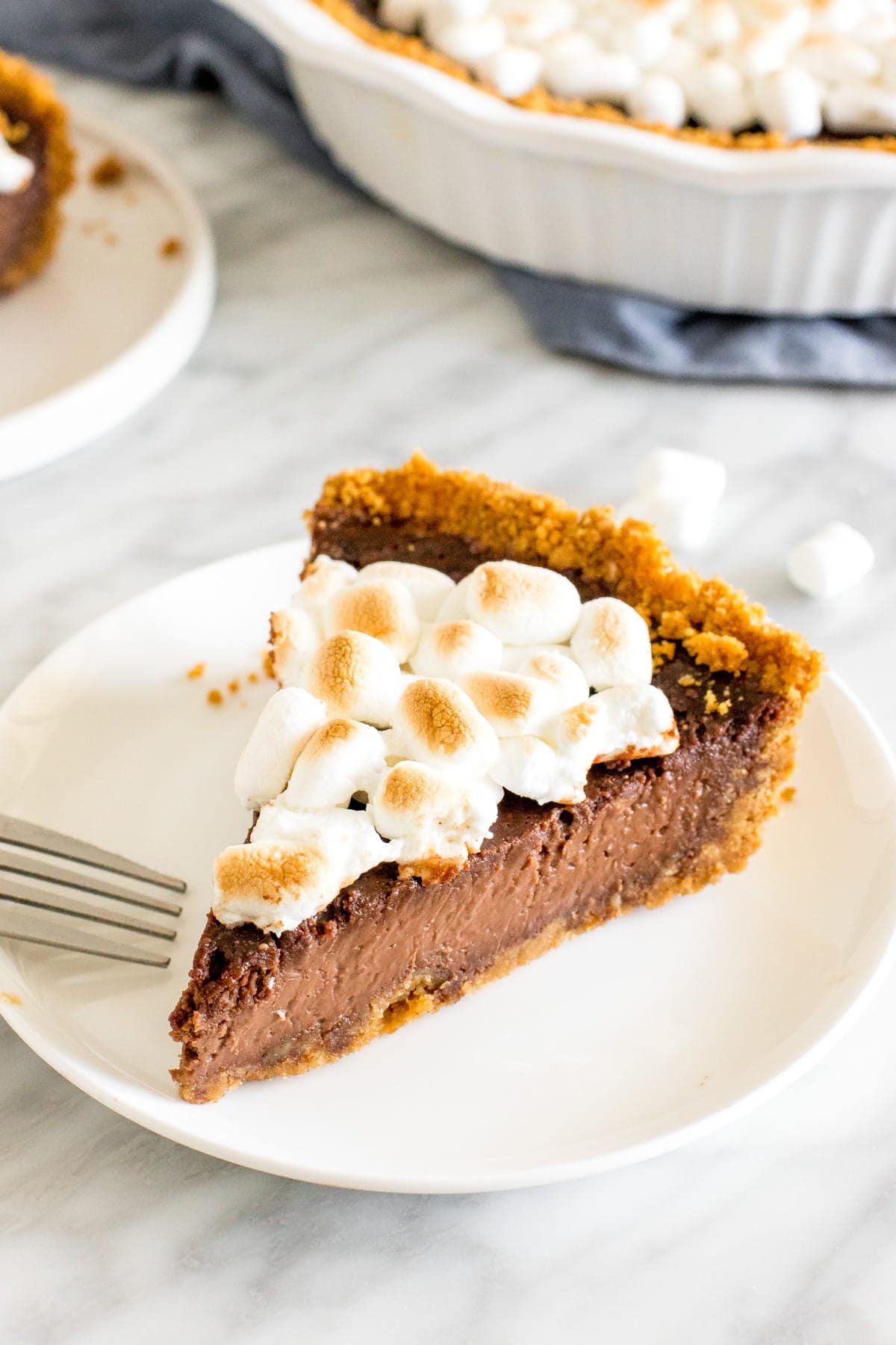 Chocolate s'mores pie - with graham crumb crust and toasted marshmallows on top. 