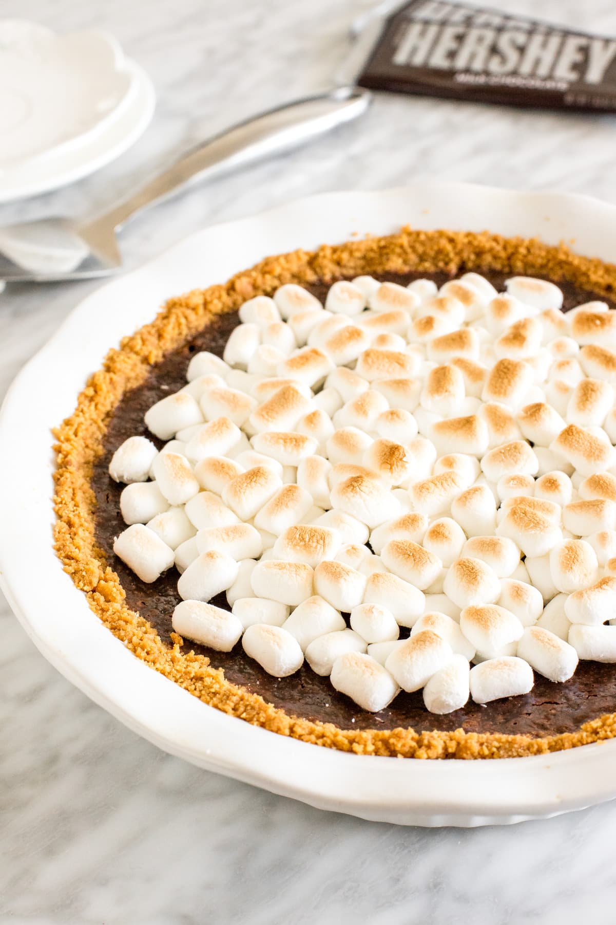 S'mores Pie with toasted marshmallows on top. 