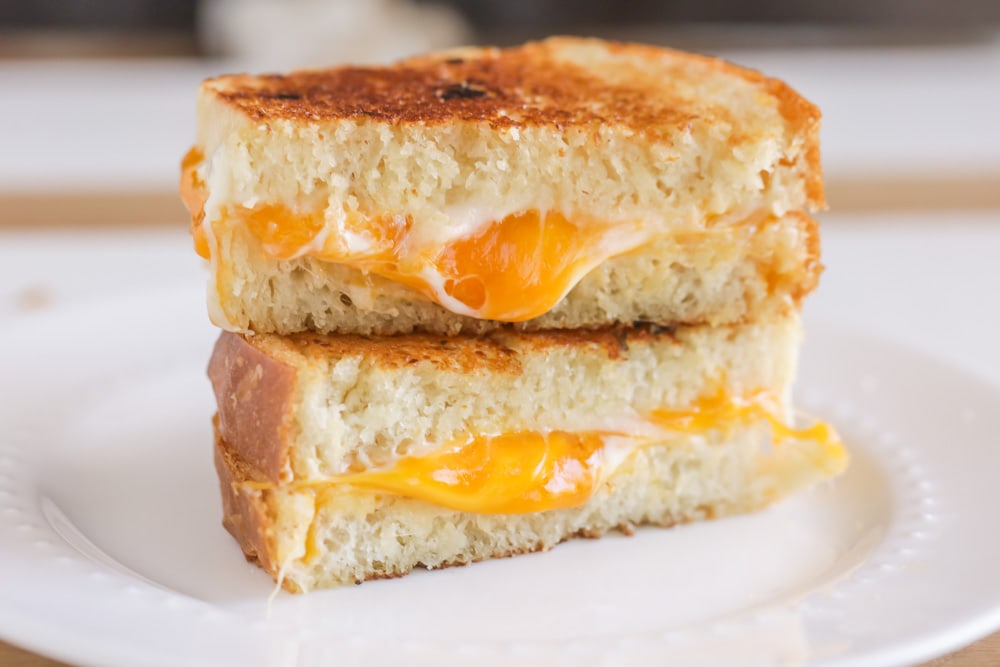 Quick dinner ideas - sliced and stacked ultimate grilled cheese.