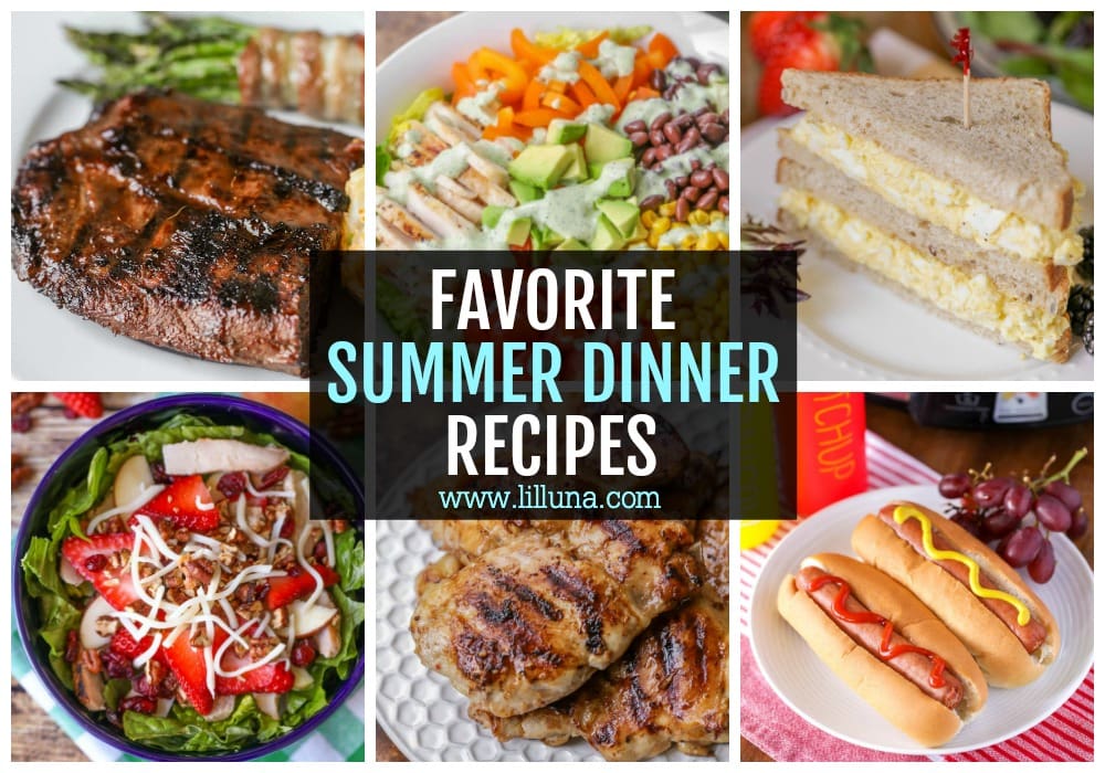 Collage of summer dinner ideas.