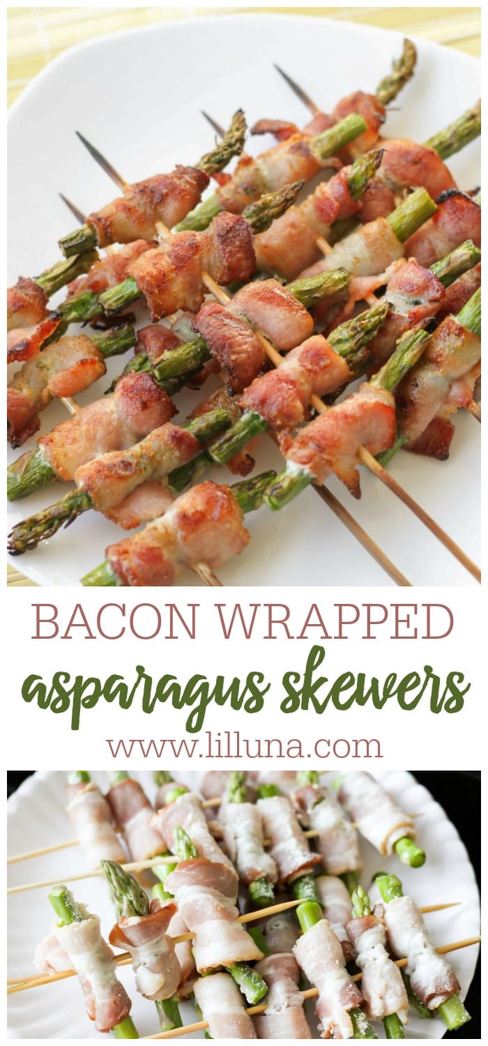 Top 9 asparagus wrapped in bacon on the grill 1 Grilled Bacon Wrapped Asparagus {Safari Skewers} | Lil' Luna