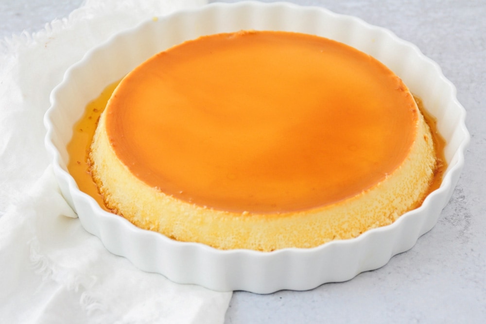 Mexican Christmas food - a caramel topped flan in a fluted dish.