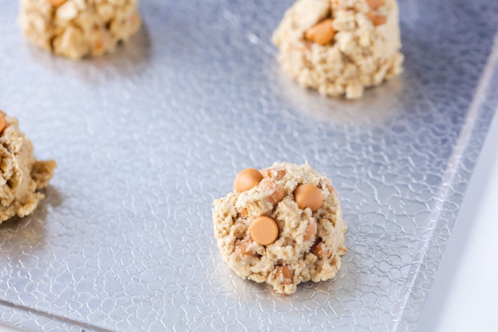 Oatmeal butterscotch cookies on cookie sheet