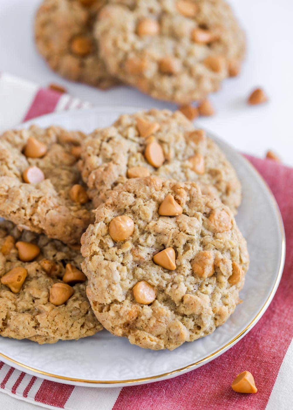 Oatmeal scotchies recipe - cookies stacked on plate