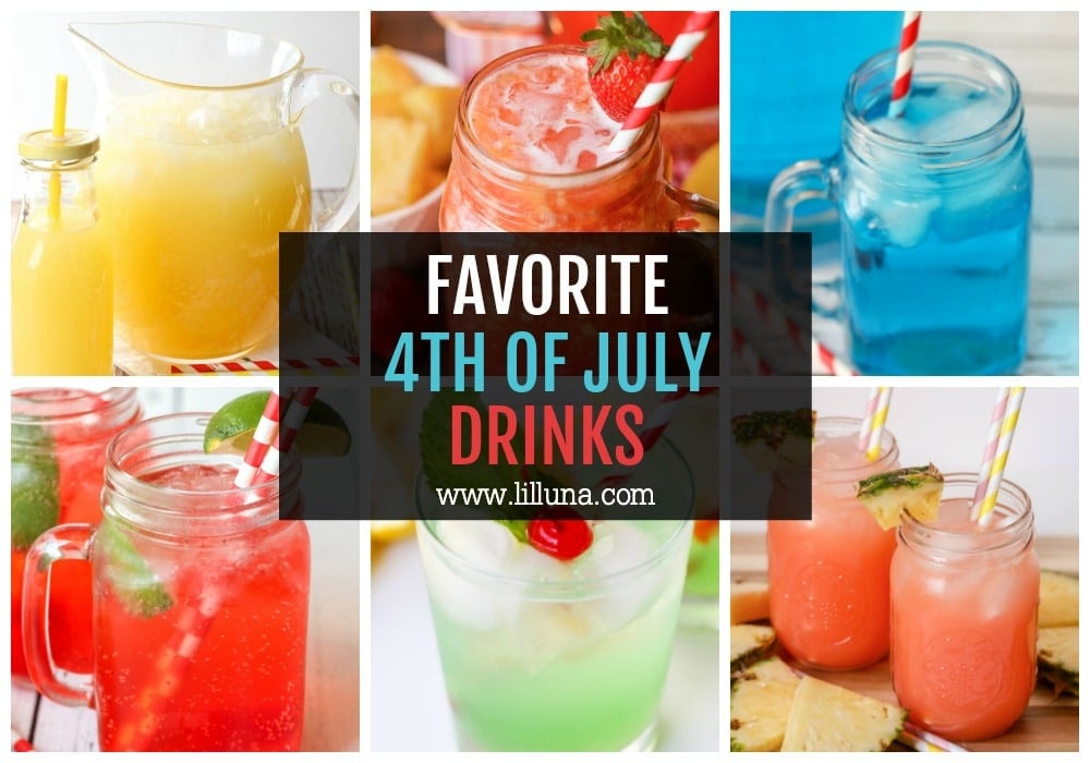 A collage of 6 favorite 4th of July drinks.
