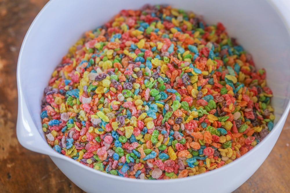Fruity pebbles in a white bowl