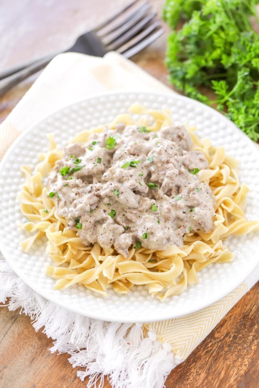 Hamburger Stroganoff Recipe {Stovetop OR Slow Cooker!} Lil' Luna
