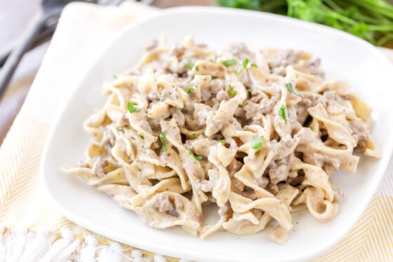 Hamburger Stroganoff Recipe {Stovetop OR Slow Cooker!} | Lil' Luna