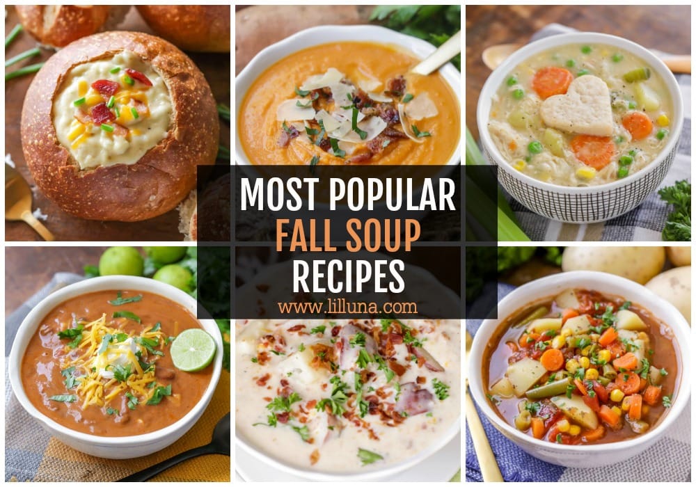 Collage of fall soups.