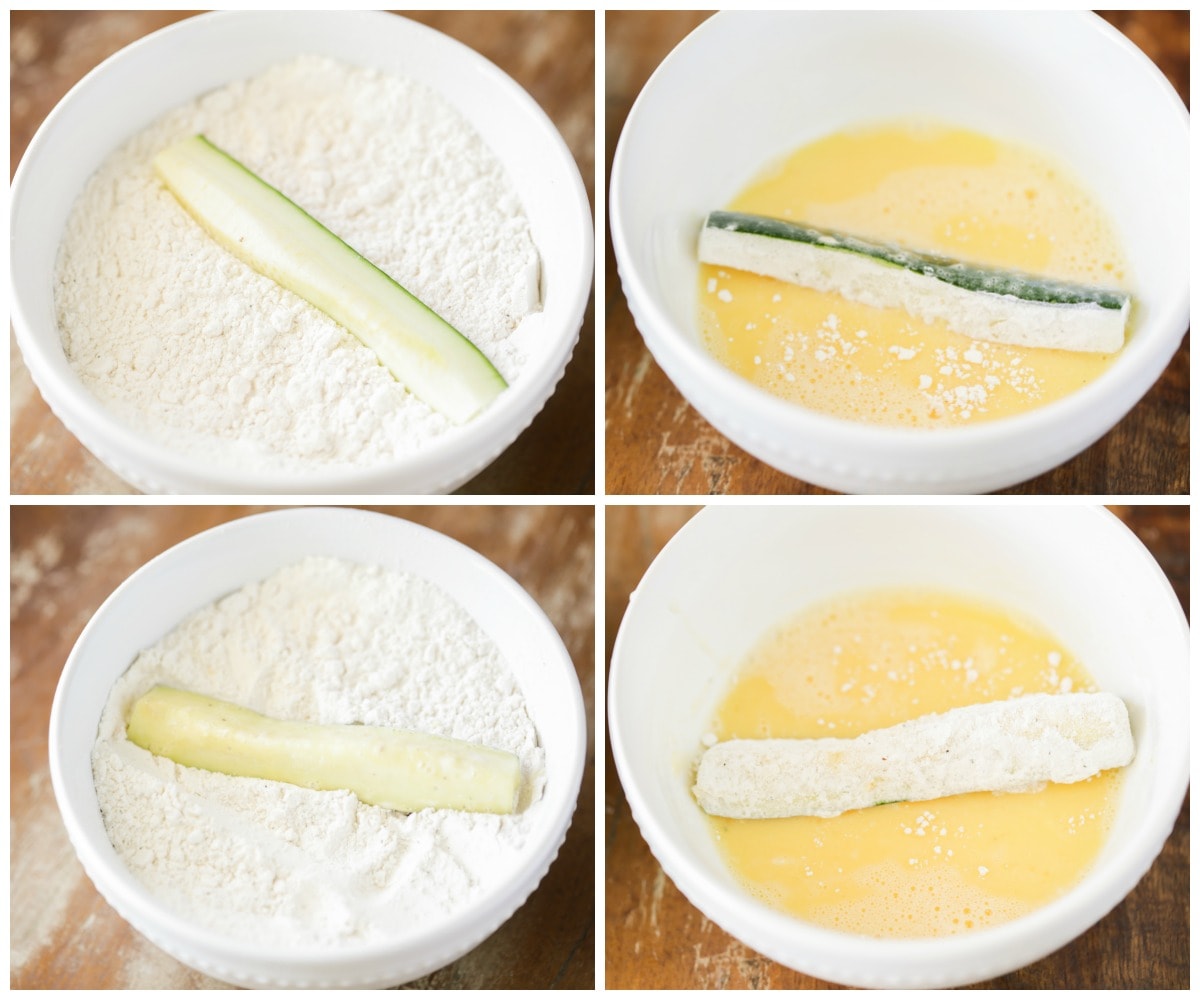 Step by step pictures of breading air fryer zucchini sicks