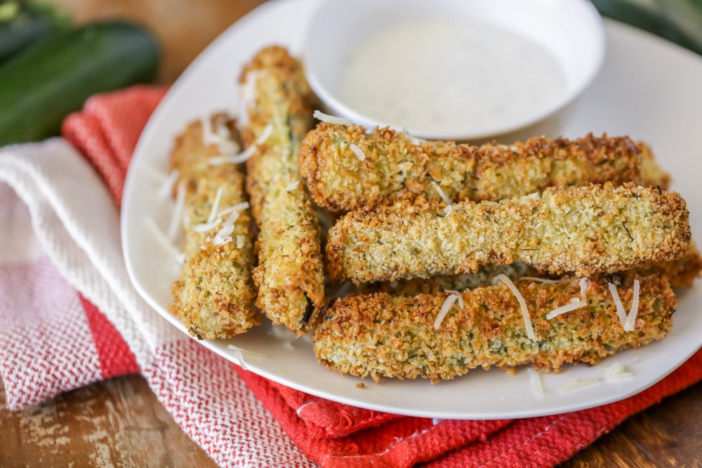 Air fryer zucchini on a white plate