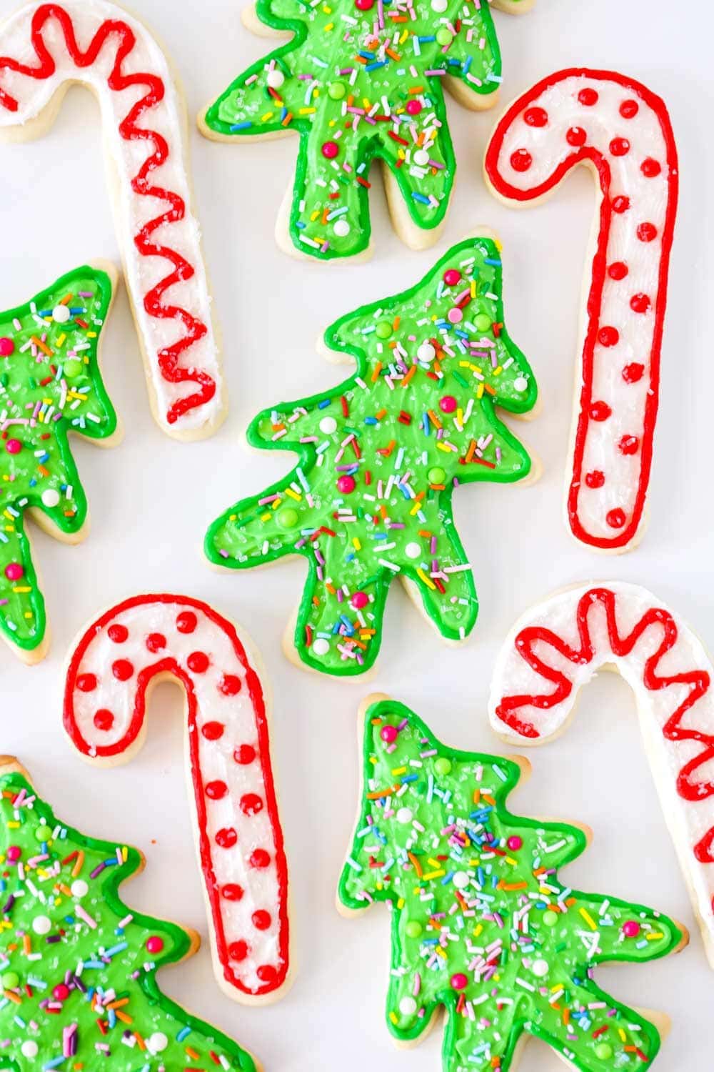 Candy cane and Christmas tree sugar cookies