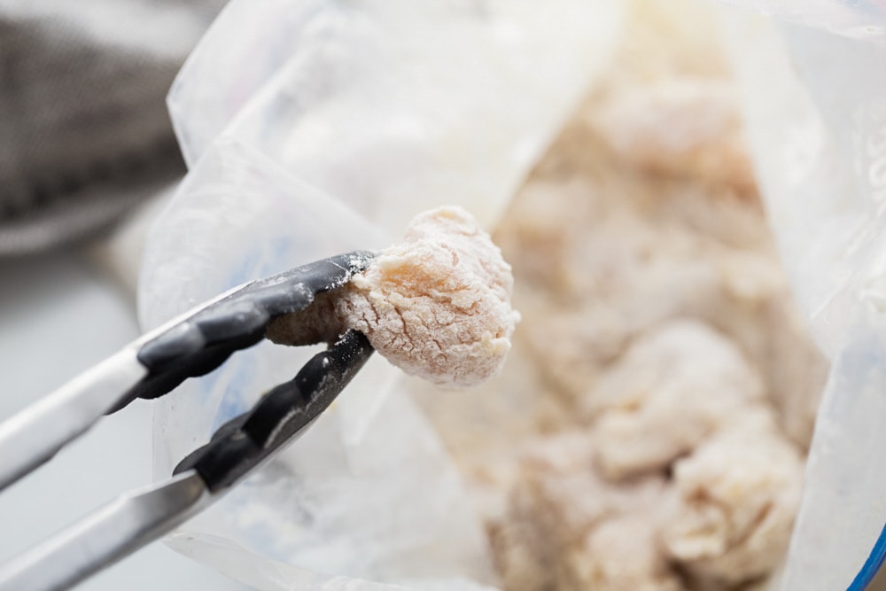 Chicken dipped in flour mixture