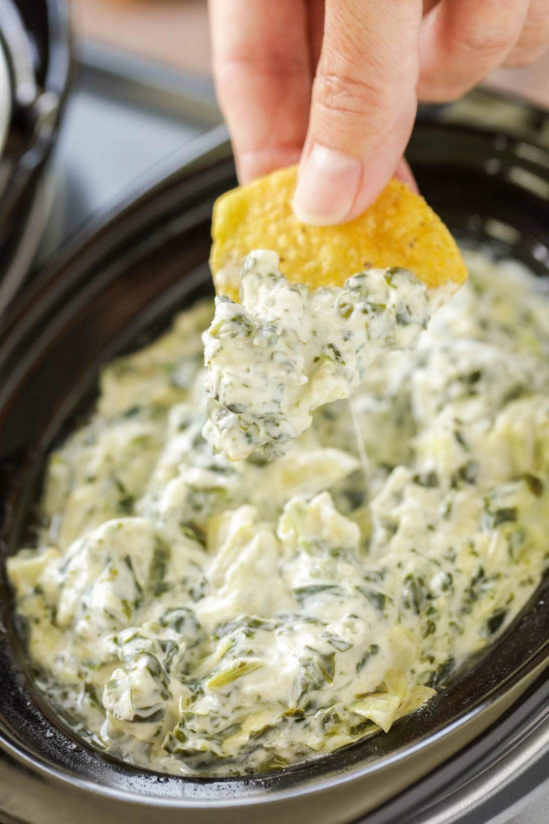 Spinach and artichoke dip in the crockpot