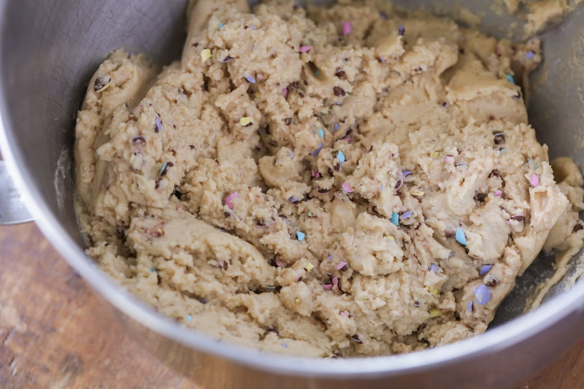 Easter cookie dough with chopped M&M's