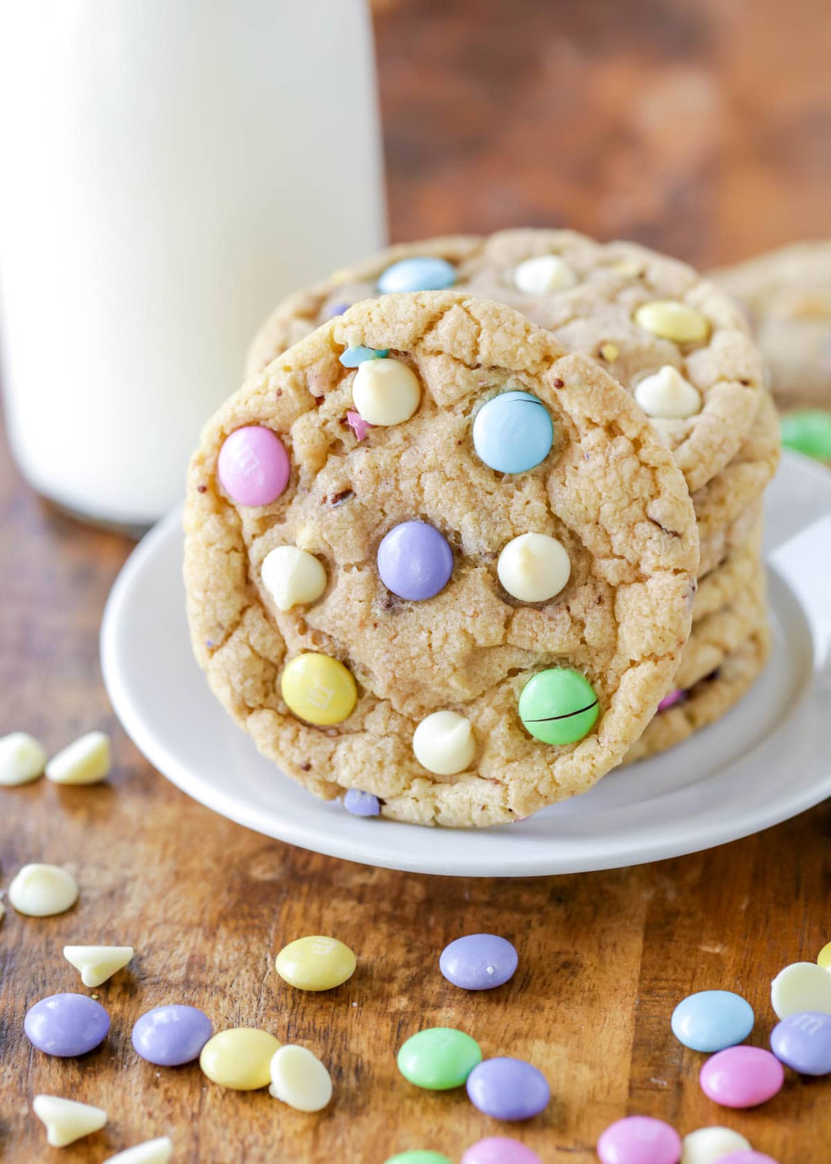 Easter Cookies recipe stacked on a white plate.