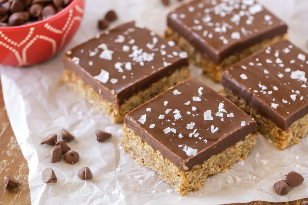 Oh henry bars topped with coarse sea salt