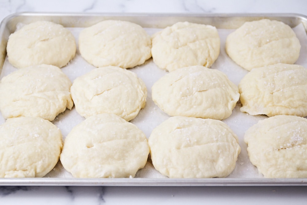 Pretzel roll recipe on a sheet pan