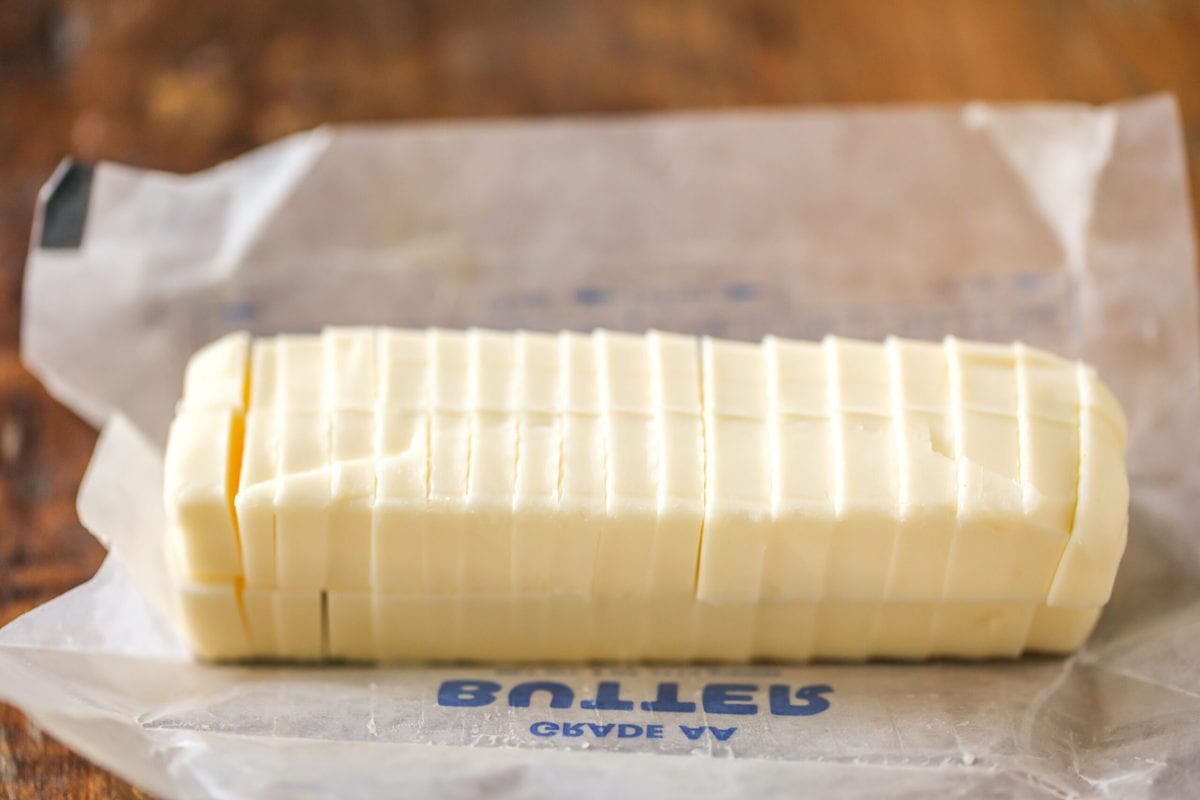 Sliced cube of butter