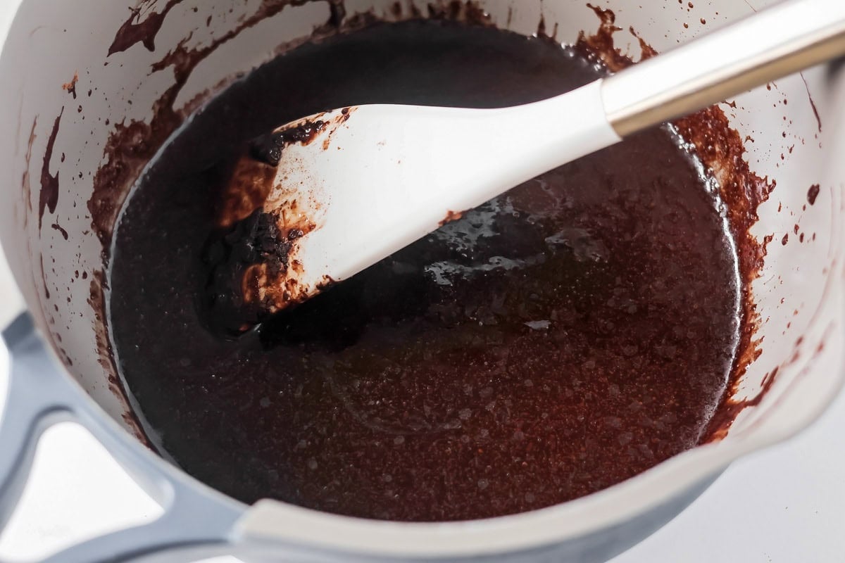 Making chocolate frosting process picture.