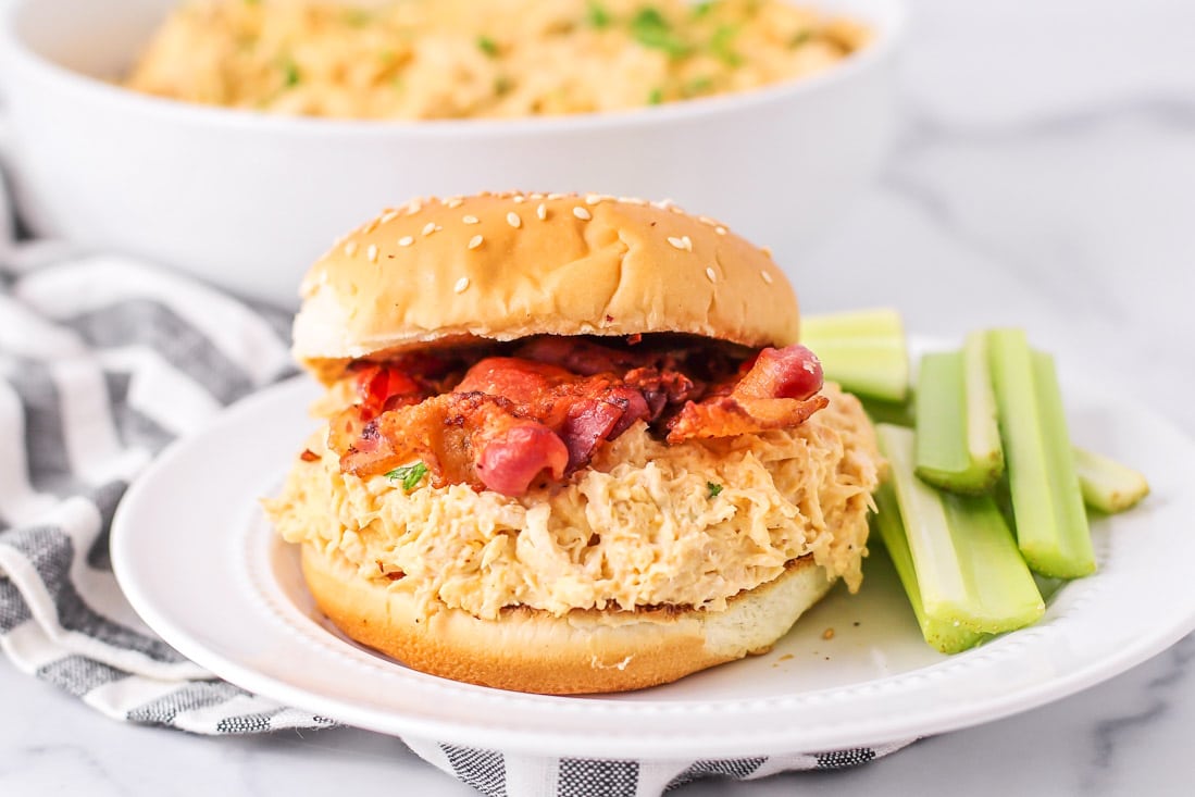 Father's Day Recipes - Crack chicken topped with bacon and served on a bun.