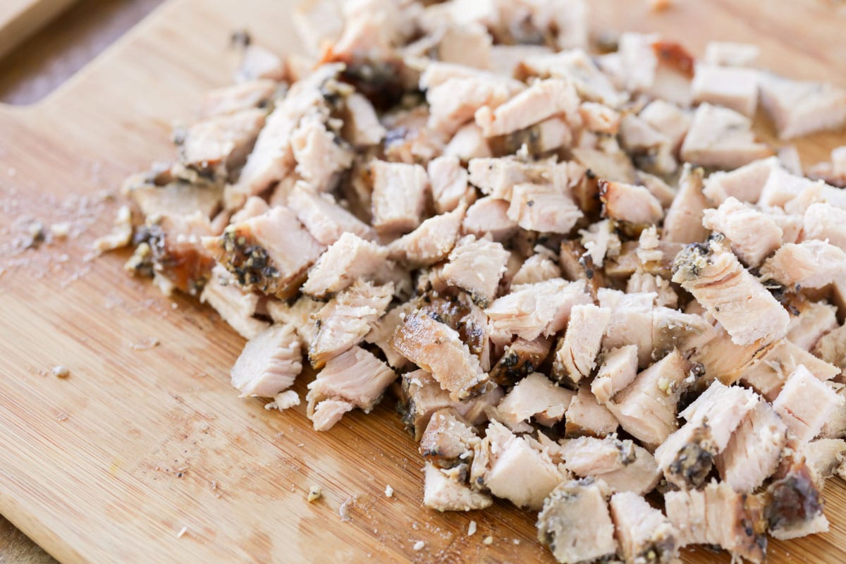 Diced turkey for using in turkey soup.