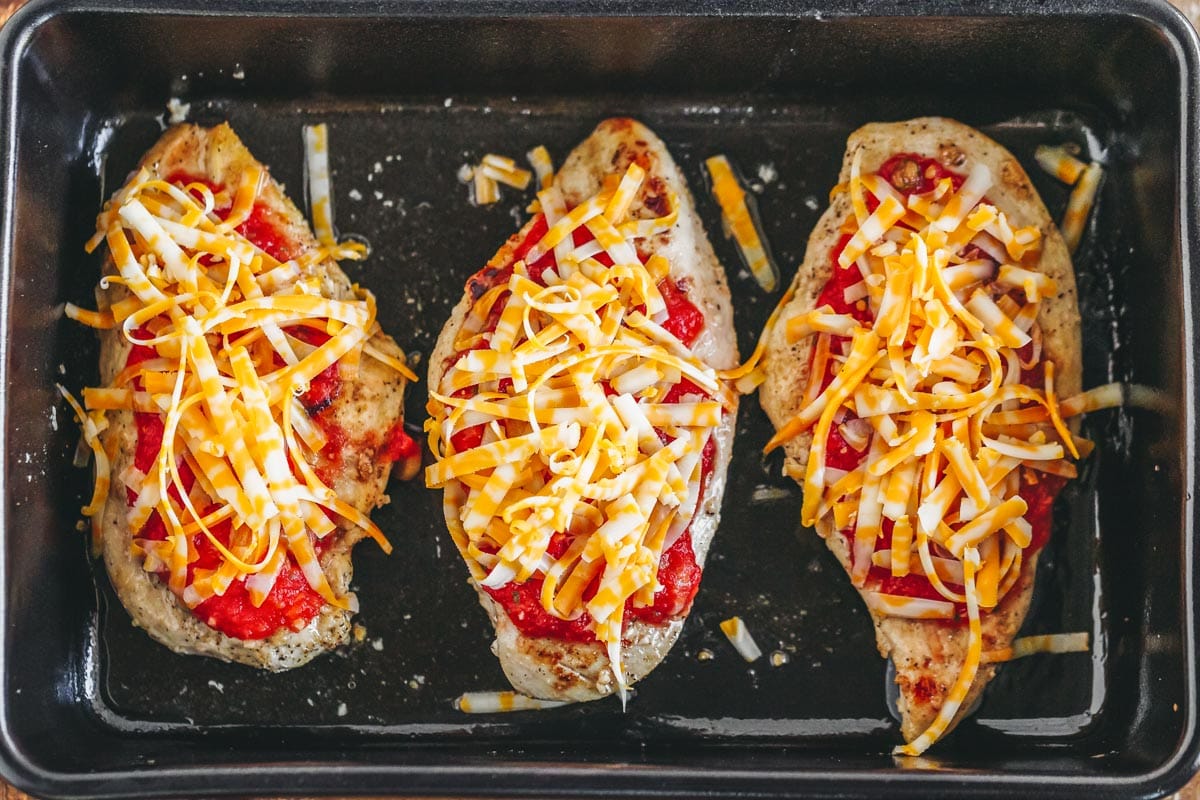 Mexican chicken breasts topped with salsa and cheese