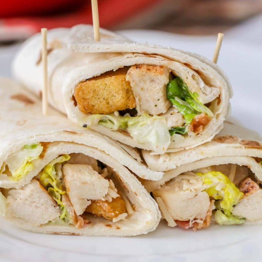 Chicken Caesar Wraps Wrapped in Flour Tortilla