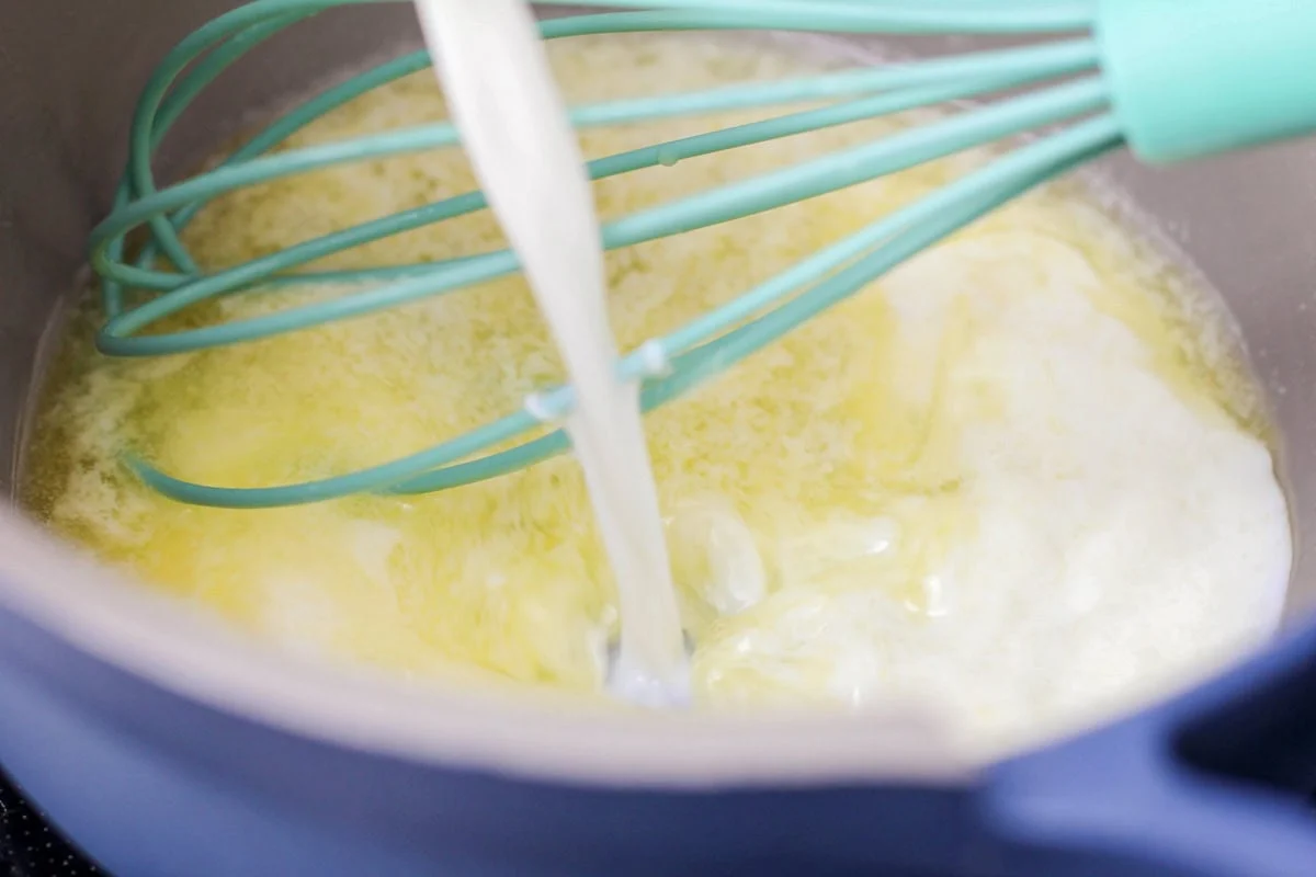 Frosting being made in pot.
