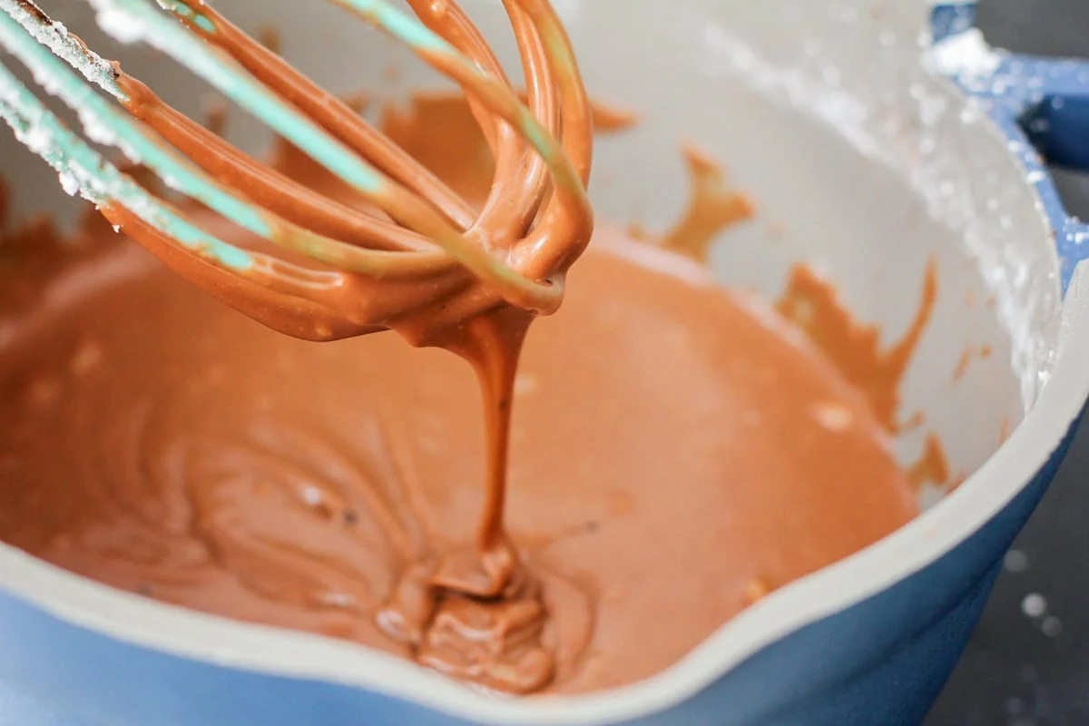Homemade frosting being made in pot.