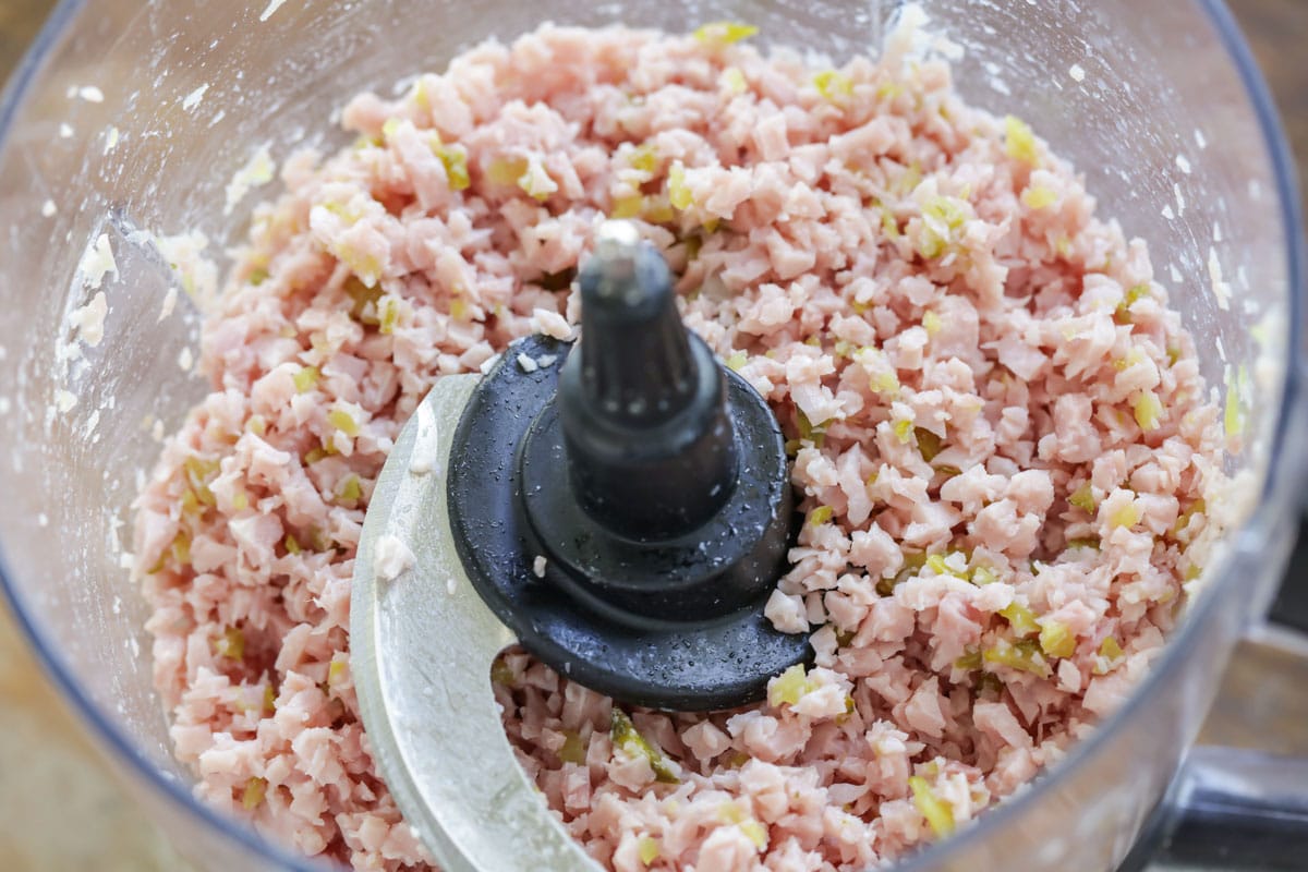 chopped ham and dill in a food processor
