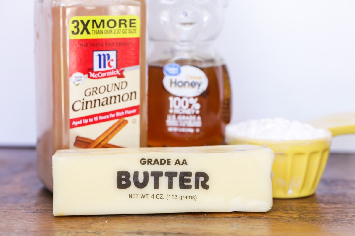 Cinnamon butter ingredients on a table.