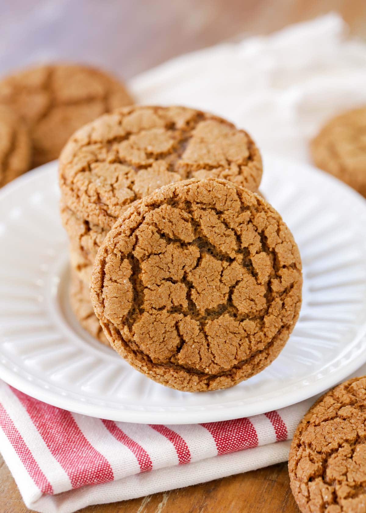 Ginger snap cookies - easy ginger molasses cookies stacked on a plate.