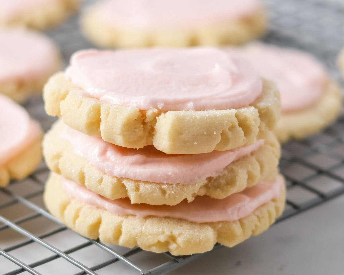 Close up image of copycat swig cookies stacked on each other.