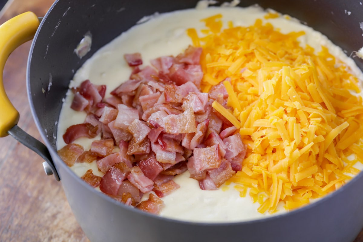 Pot filled with potato and bacon soup recipes