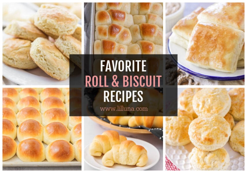 Collage of dinner roll and biscuit recipes