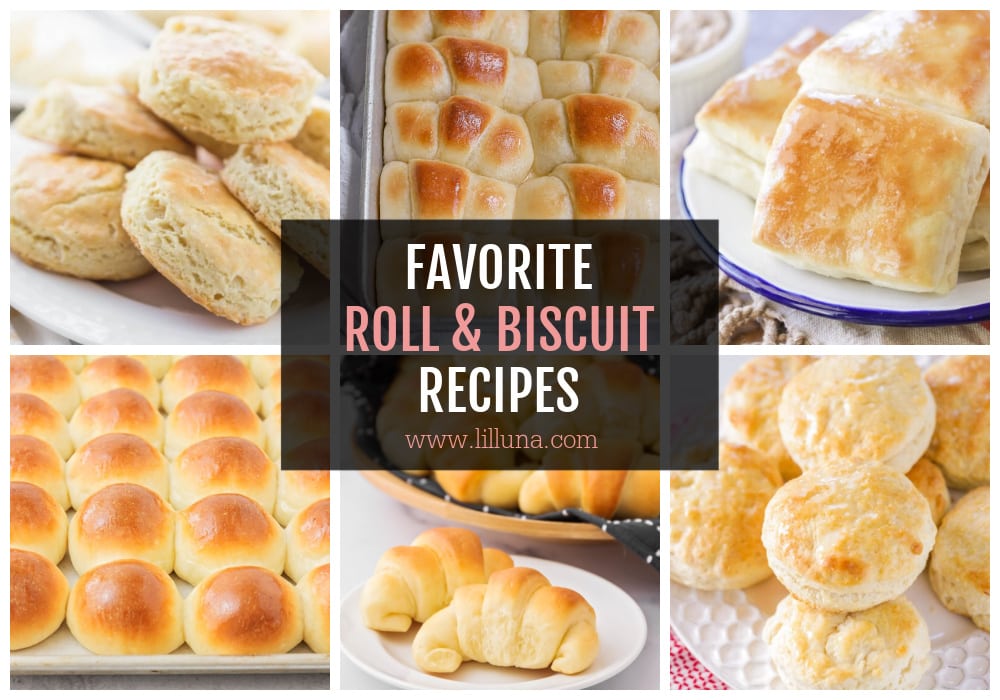 Collage of dinner roll and biscuit recipes.