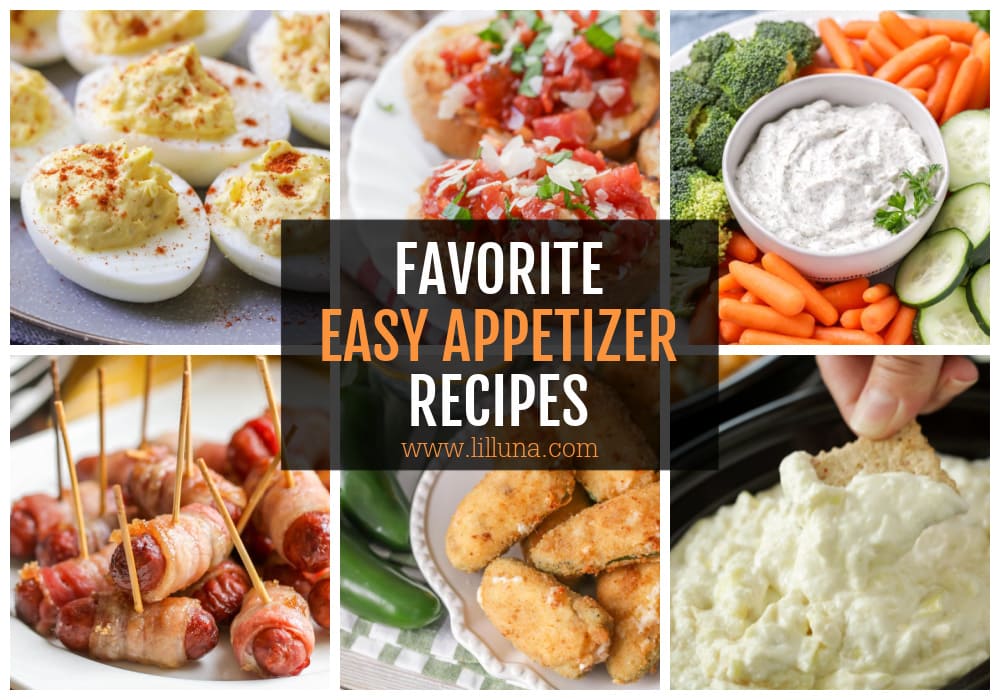 A collage of easy appetizer recipes.