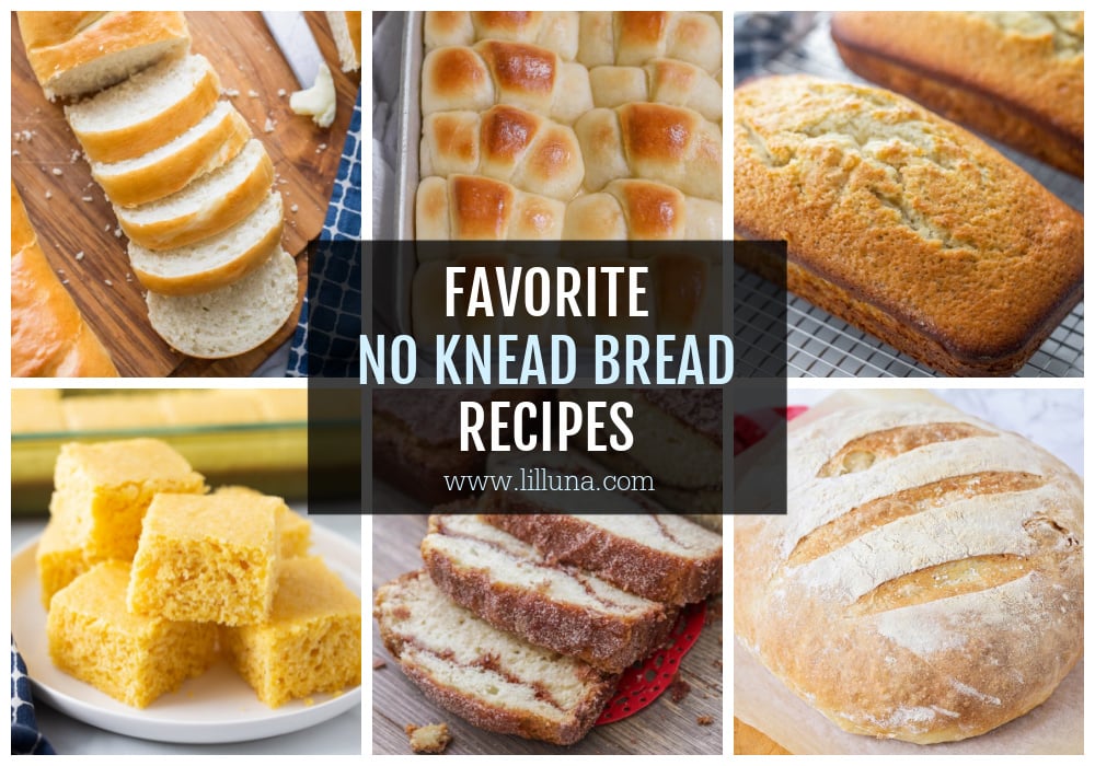 A collage of no knead bread recipes