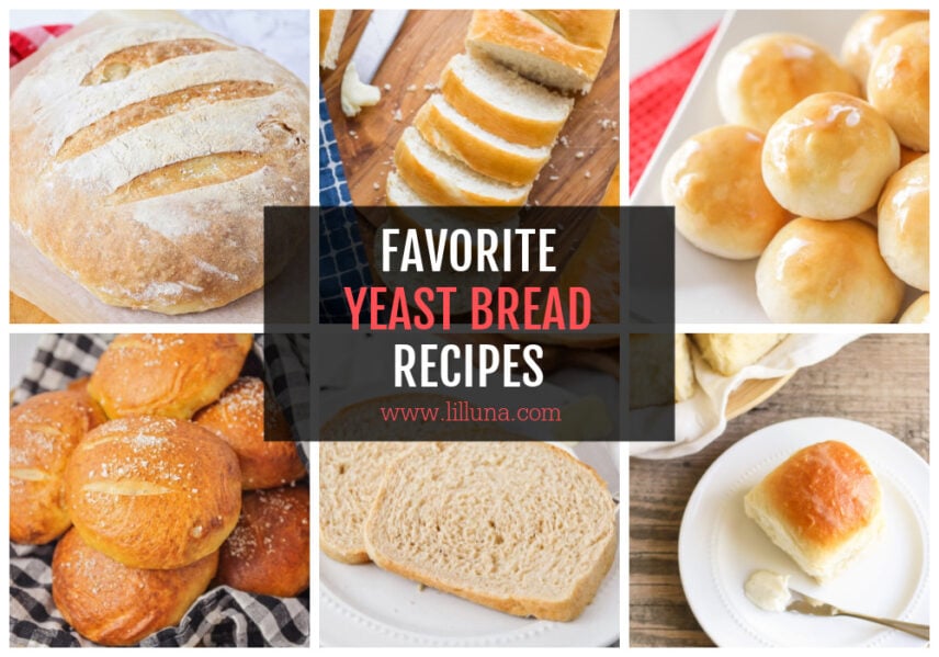 A collage of various yeast bread recipes, including bread and rolls