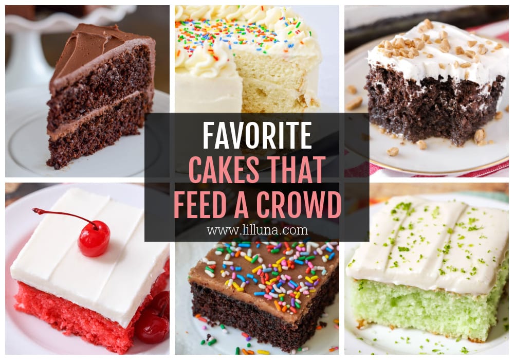 A collage of cakes that feed a crowd.