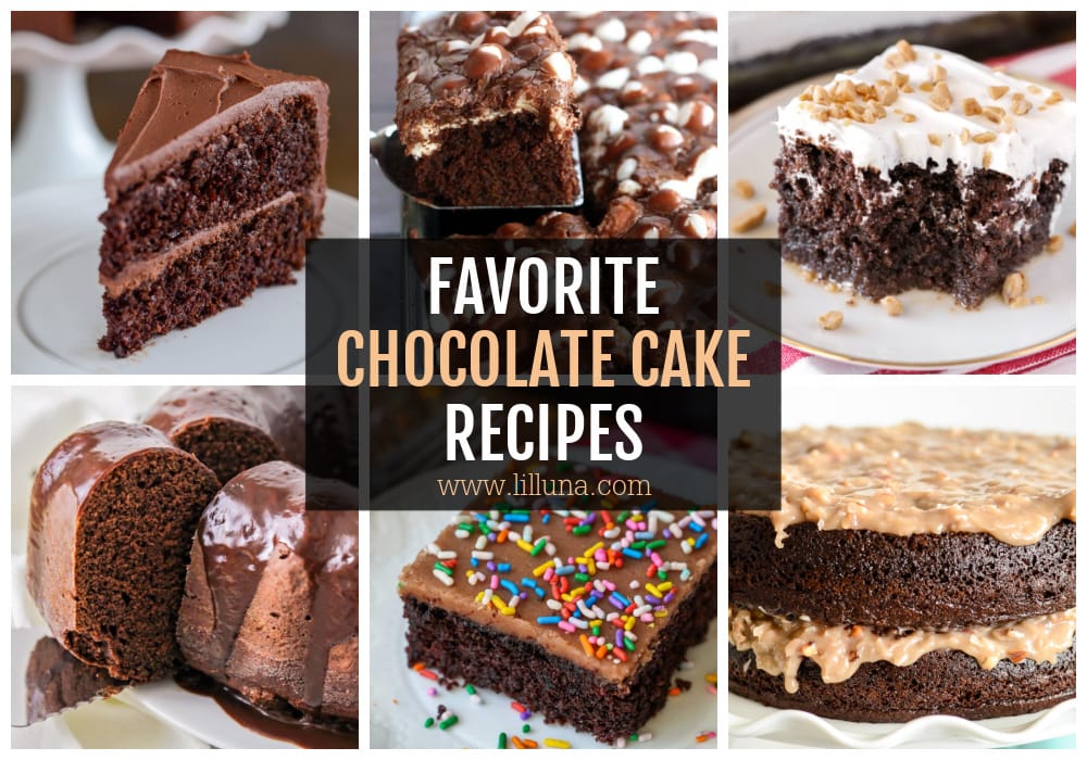 A collage of different chocolate cake recipes.
