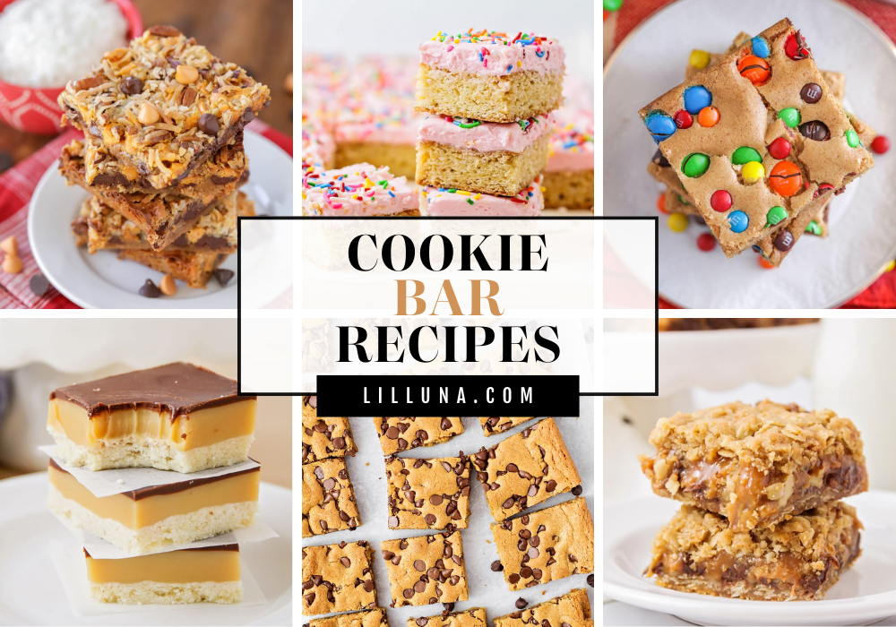 Collage of cookie bar recipes.