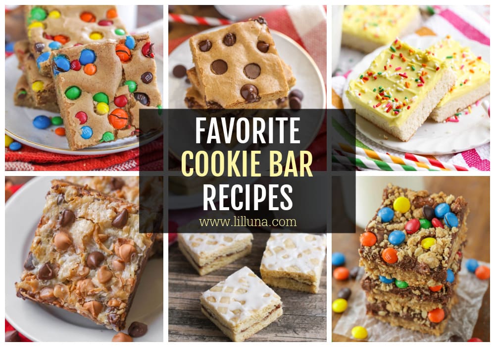 A collage of cookie bar recipes.