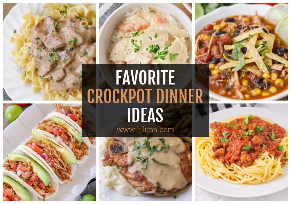 A collage of crockpot dinner ideas.