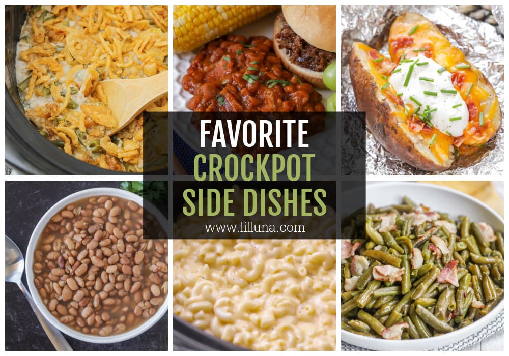 A collage of crockpot side dishes.