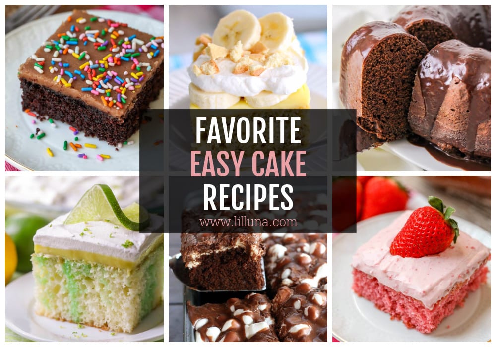 A collage of easy cake recipes.