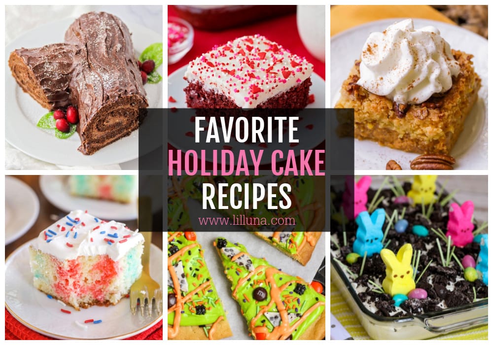A collage of various holiday cakes.