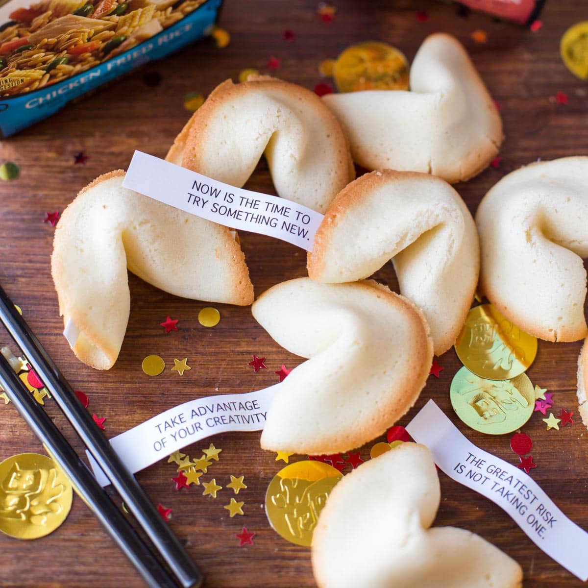 Homemade fortune cookies with fortunes inside