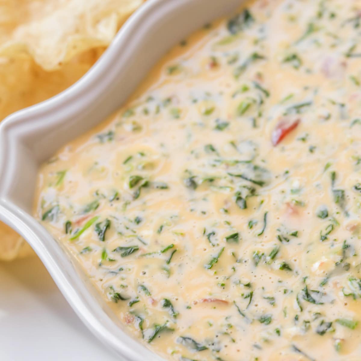 spinach rotel dip in a serving dish